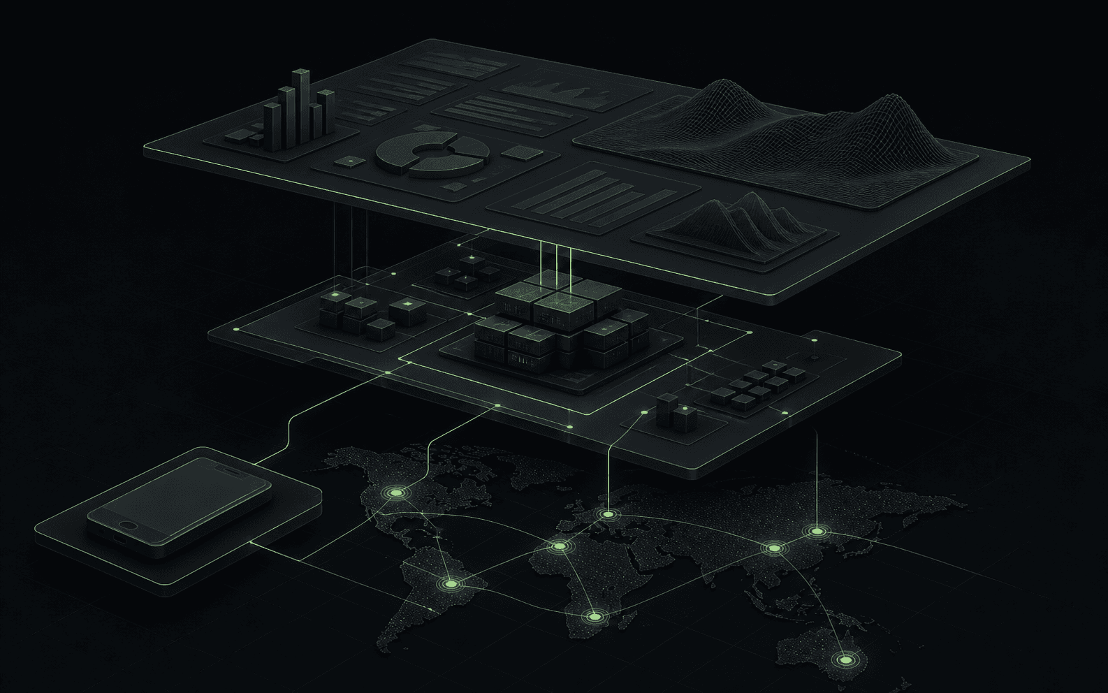 Architecture COMARKT reliant mobile terrain, backend métier et dashboard direction